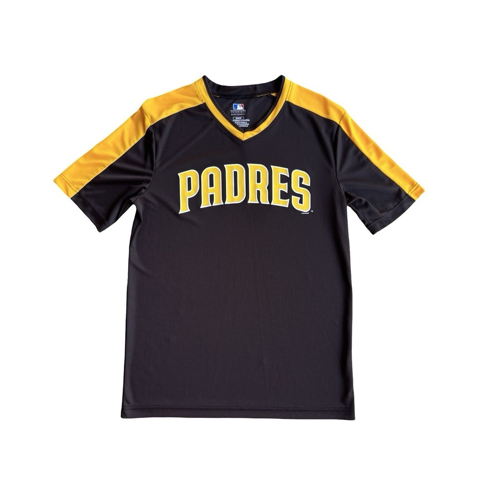 SAN DIEGO SD PADRES MLB Genuine Merchandise V-Neck Adult M Logo Shirt Brown Gold